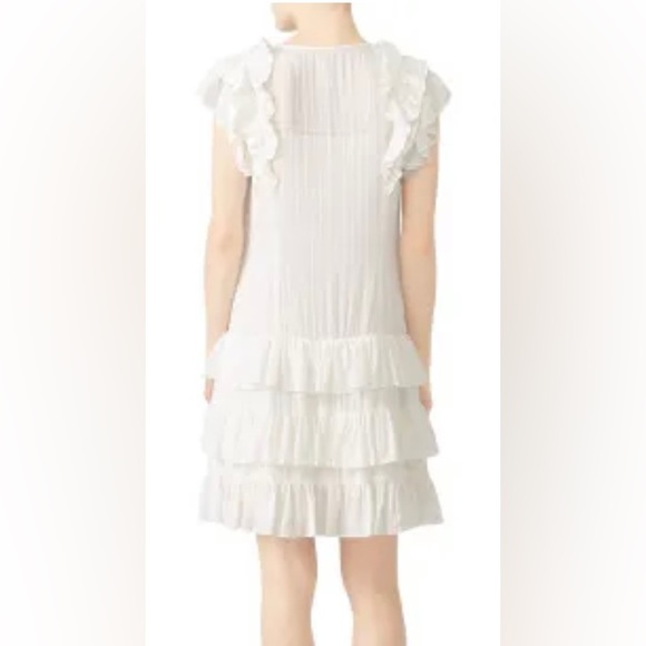 La Vie Rebecca Taylor Off White White Drapey Textured Check Dress w Ruffle Skirt - Picture 8 of 9